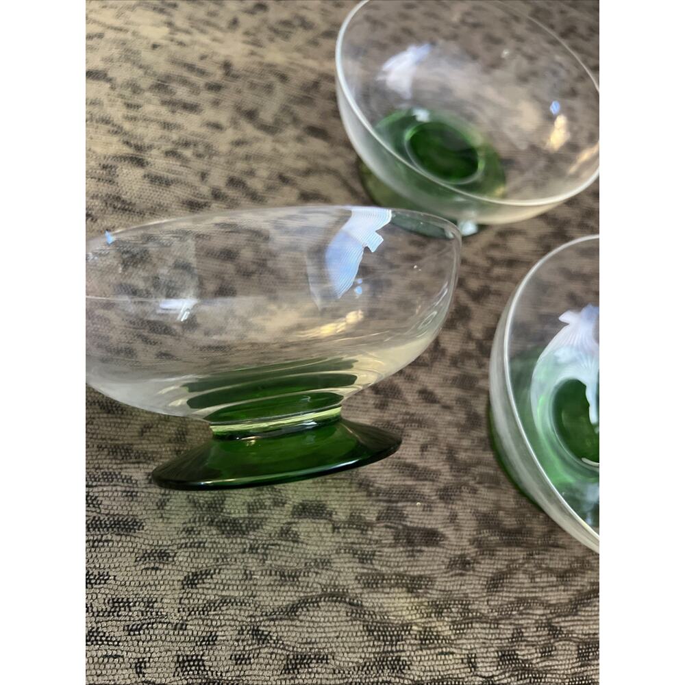 Vintage MCM Dessert Bowls Sherbet Green Base Set Of 3